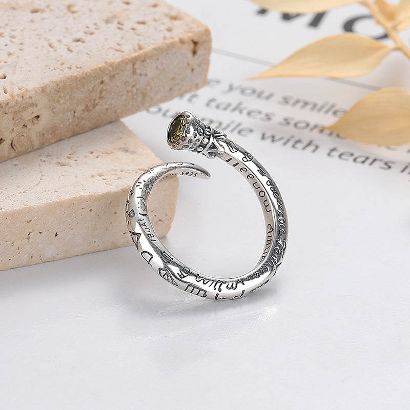 S925 Sterling Silver Ruby Crown Magic Wand Ring