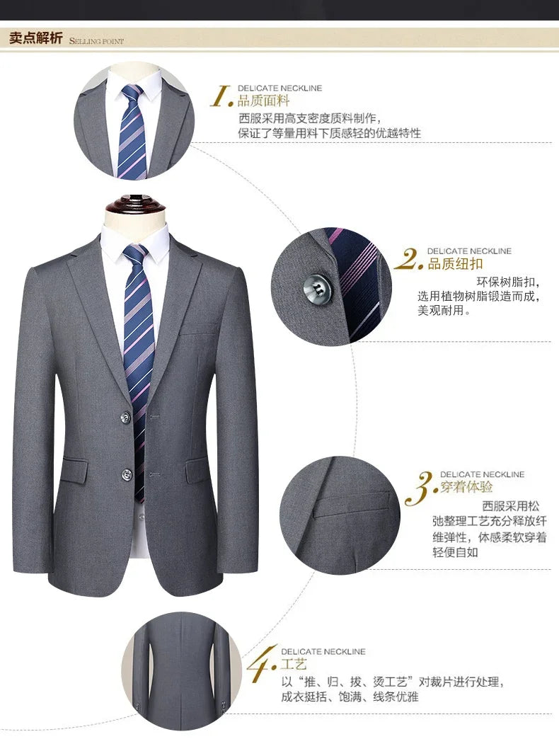 Men's 2024 Slim-fit Two-button Business Suit Professional Work Formal Two-piece Set Trousers Included S-6XL