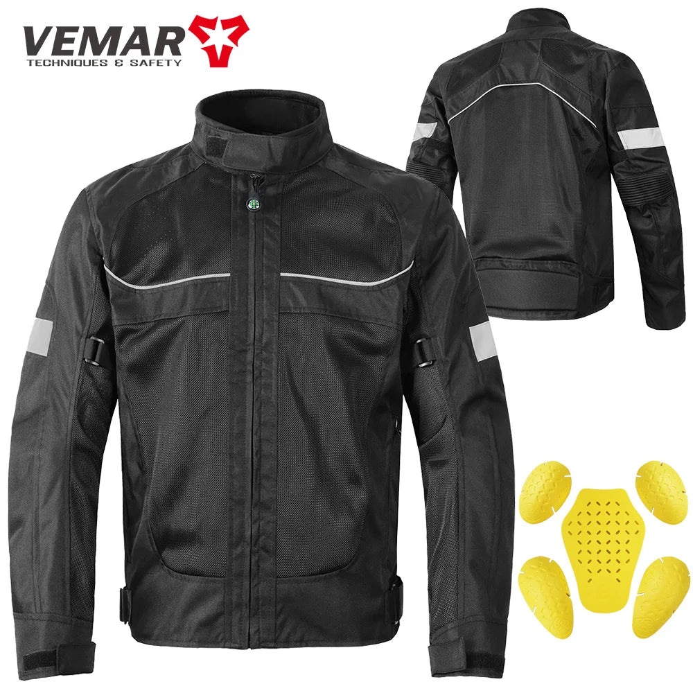 Vemar Summer Men Motorcycle Jacket Motocross Protective Gear Jacket Coat Male Racing Reflective Oxford Clothing Motorbike Jacket
