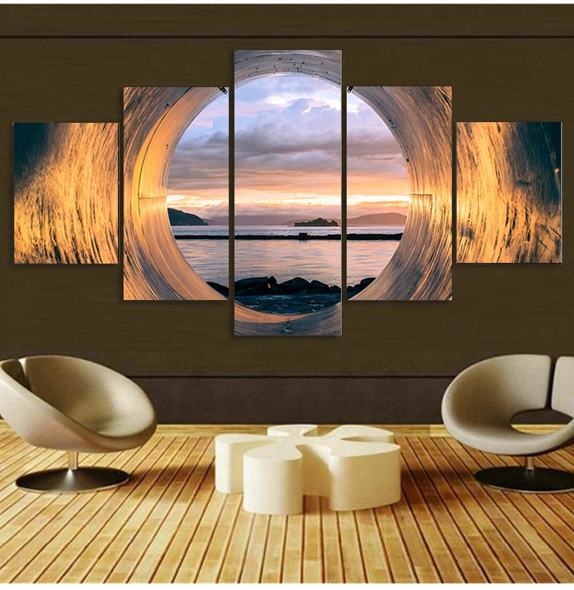 5 Pieces Wall Art Canvas Poster Sunset Ocean View Landscape Painting Living Room Decor Print Bedroom Mural Home Decoration