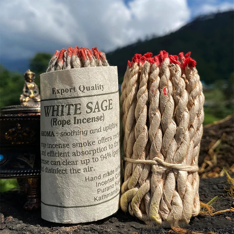 40Pcs Handmade Nepal Rope Aromatherapy Traditional White Sage Cedar Sandalwood Burning Rope Fragrance for Yoga Meditation