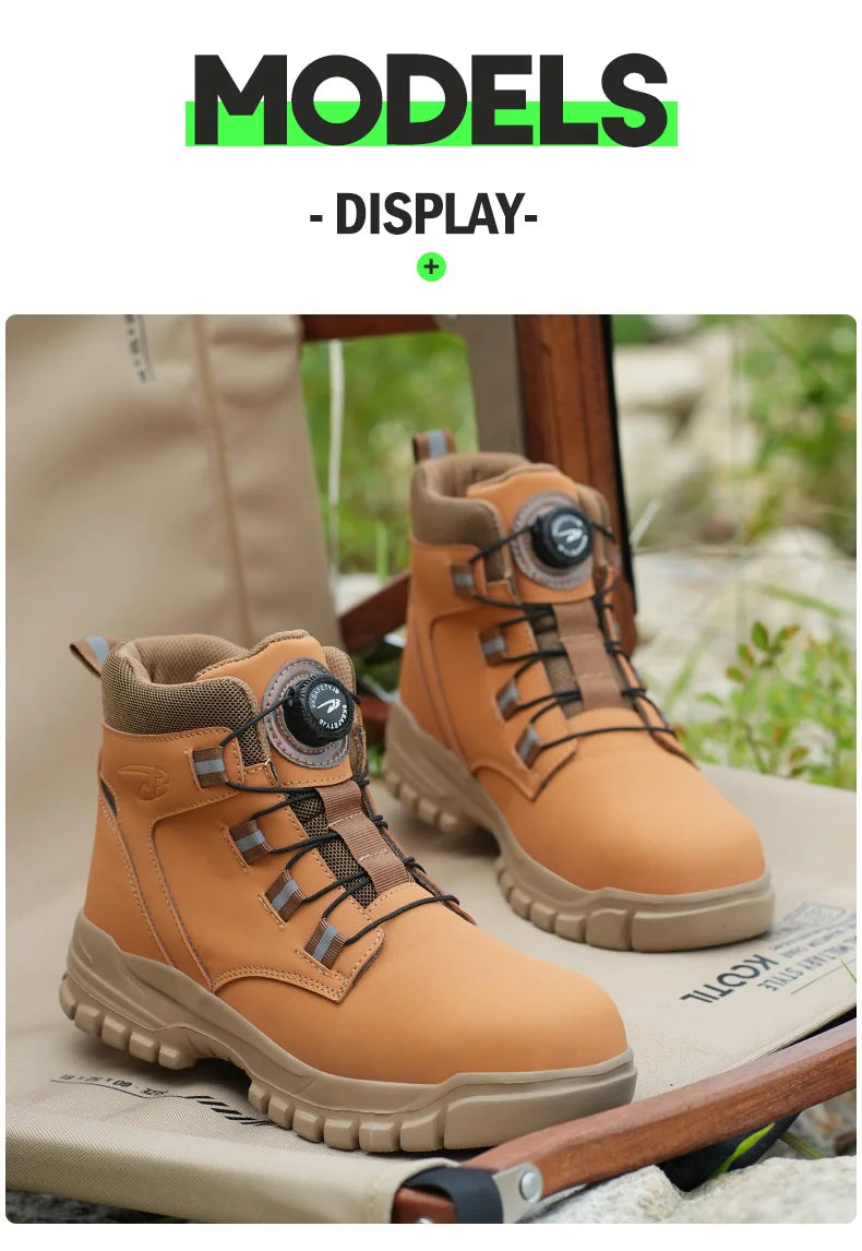 Rotating Button Work Shoes for Men Anti Puncture Work Sneakers Waterproof Work Safety Shoes Non Slip Steel Toe Tactical Boots