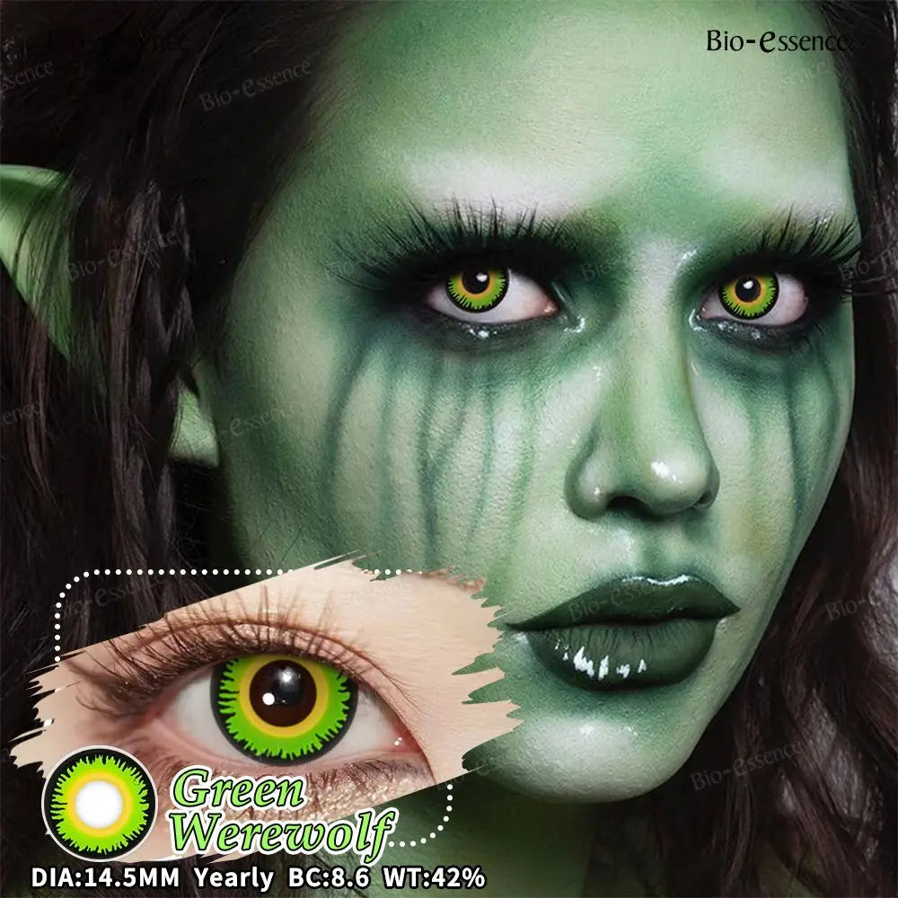 Bio-essence 2Pcs Cosplay Colored Contact Lenses Crazy White Contact Lenses Anime Black Eye Lenses Halloween Beauty Makeup Lens