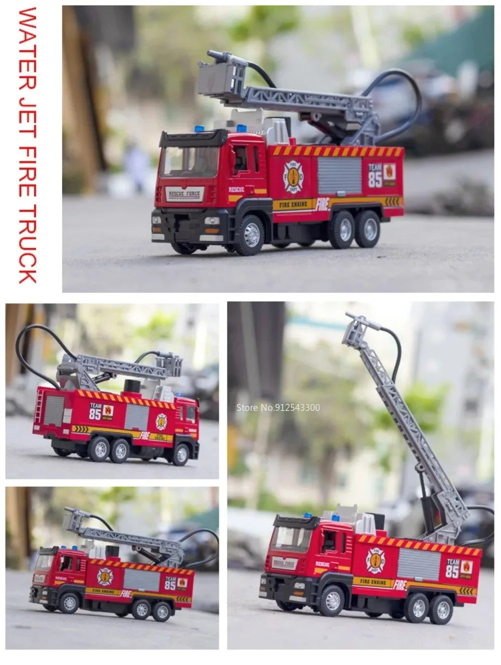 1:32 Scale Water Spray Fire Truck Model Ladder Trucks Toy Car Sound Light Pull Back Doors Opened Vehicle Collection Boys Gift