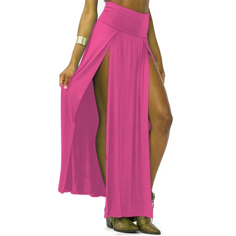 New Arrival High Waisted Sexy Womens Double Slits Summer Solid Long Maxi Skirt Wholesale 51 Valentine's Day Gifts