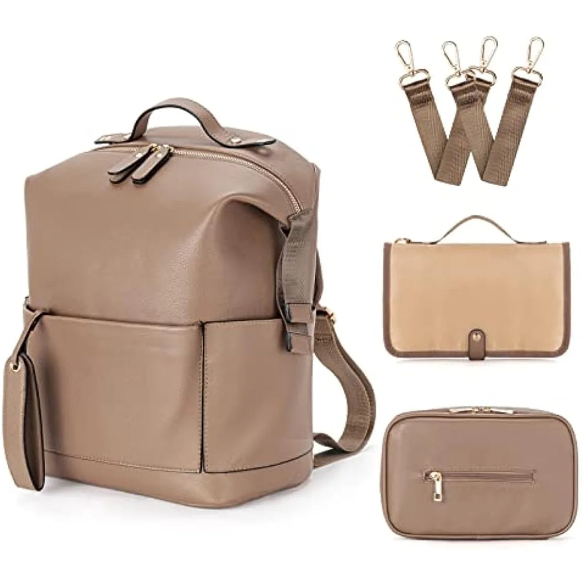 7-in-1 Baby Diaper Bag Solid PU Leather Mummy Maternity Bag Large Capacity Travel Back Pack Stroller Bags with Changing Pad