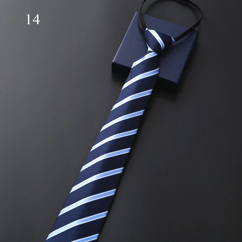 Lazy Zipper Men's Tie Business Formal Dress Wear Stripe Solid Color Zipper Necktie Wholesale Gifts for Men Slim Skinny Tie