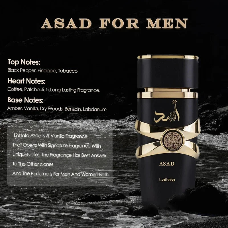 100ml Original Asad Mens Eau De Parfum Long-lasting Fragrance High Quality Arabian Perfume Pheromone for Unisex Eau De Parfum