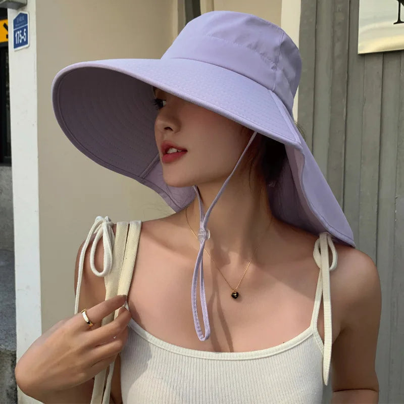 Outdoor Sun Bucket Hat for Women Girls Fishing Hat Wide Brim Bucket Hat with Neck Cover 50+ UPF Protection Safari Cap