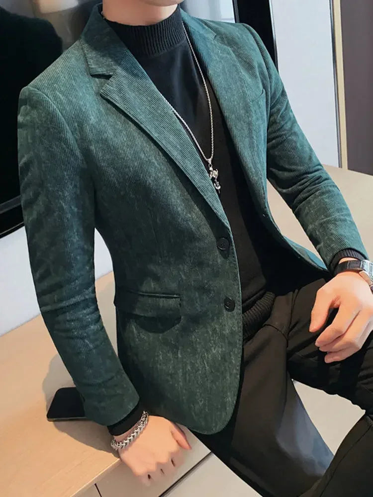 Man Suits and Blazers Single Breasted New In Coats Clothing Handsome Elegant Corduroy Jacket for Men Spring Clothes Fashionable