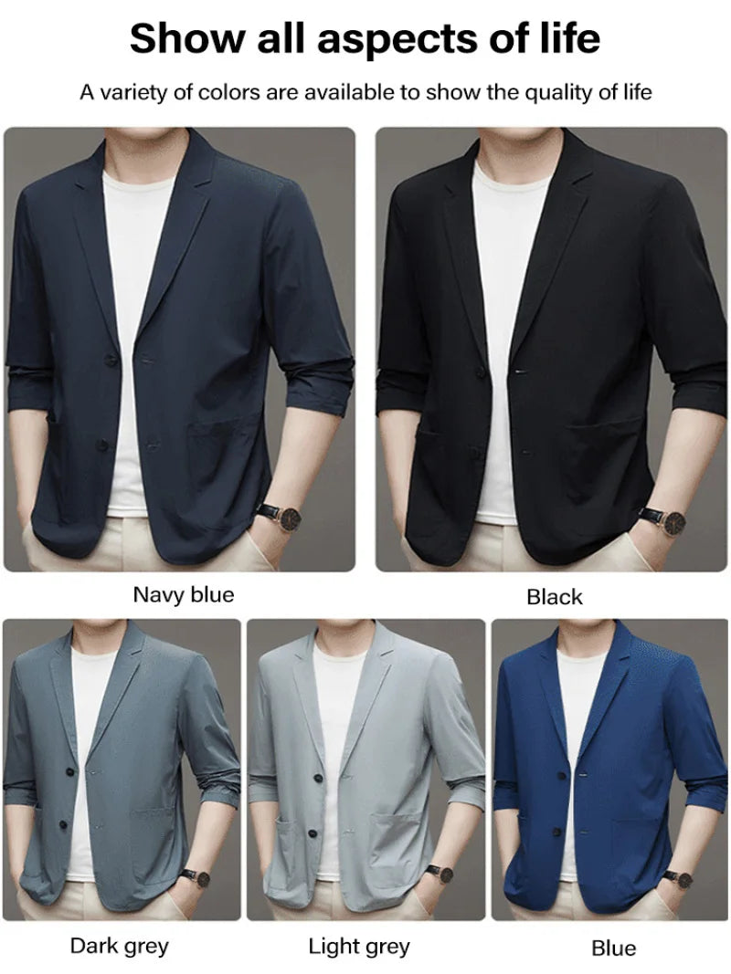 Korean Men's Suit Male Casual Slim Fit Business Jacket Spring Autumn Anti-Wrinkle Versatile Ultra-Thin Breathable High-Elastic