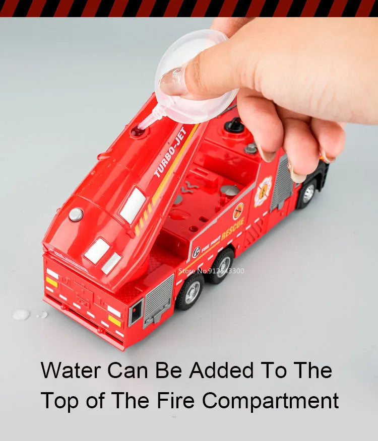 1:32 Scale Water Spray Fire Truck Model Ladder Trucks Toy Car Sound Light Pull Back Doors Opened Vehicle Collection Boys Gift