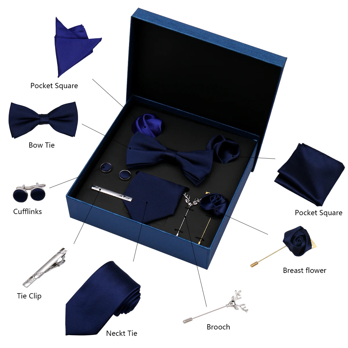 Red Blue Classic Silk Ties For Men Pocket Square Cufflinks Sets Mens Solid Color Necktie Party Wedding Gift For Men Neck Tie Set