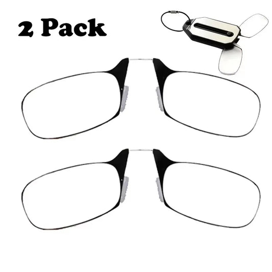 2PCS Mini Nose Clip on Reading Glass Men for Women Rimless Portable Magnifying Presbyopic Glasses Eyewear Ladies