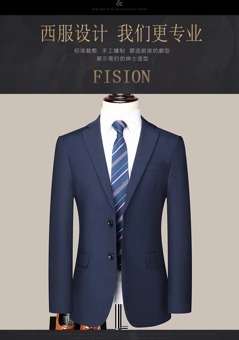 Men's 2024 Slim-fit Two-button Business Suit Professional Work Formal Two-piece Set Trousers Included S-6XL