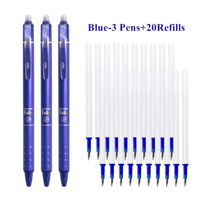 0.5mm Retractable Erasable Gel Pens Set with Refills Black Blue Gel Ink Built-in Eraser Office Supplies Exam Stationery Kit