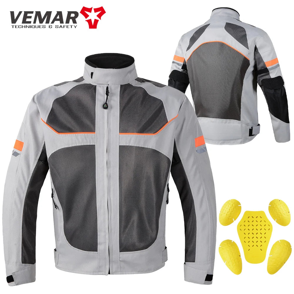 Vemar Summer Men Motorcycle Jacket Motocross Protective Gear Jacket Coat Male Racing Reflective Oxford Clothing Motorbike Jacket