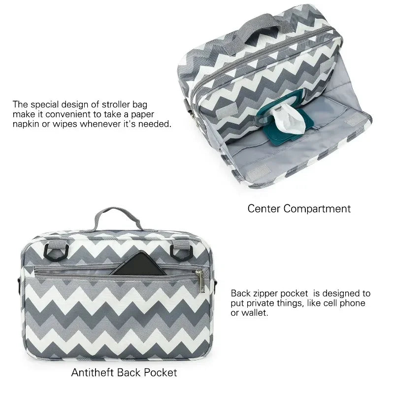 2024 Mommy with Baby Outdoor Travel New Waterproof Printed Cart Bag Storage Hanging Bag Diaper Bag Mommy Bag