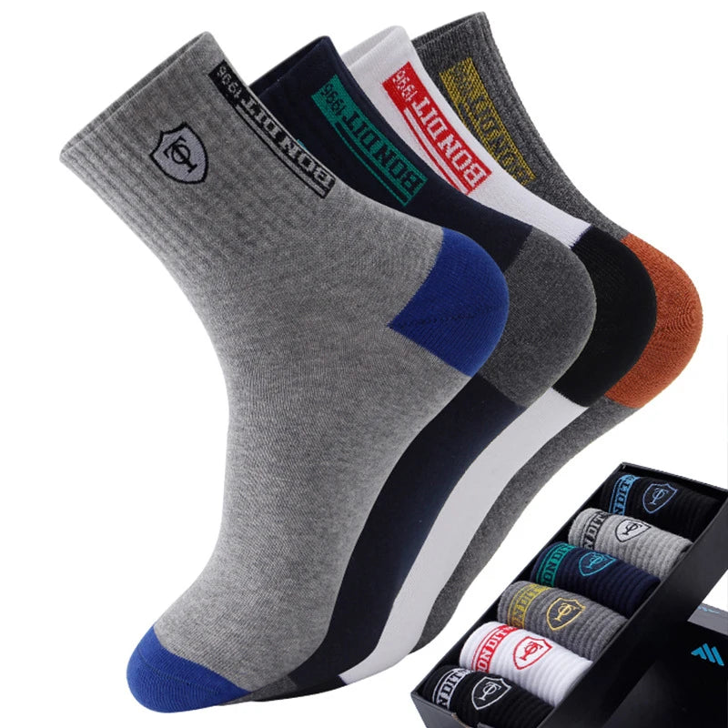 5 Pairs Apring And Fall Mens Sports Socks Summer Leisure Sweat Absorbent Comfortable Thin Breathable Basketball Meias EU 38-47