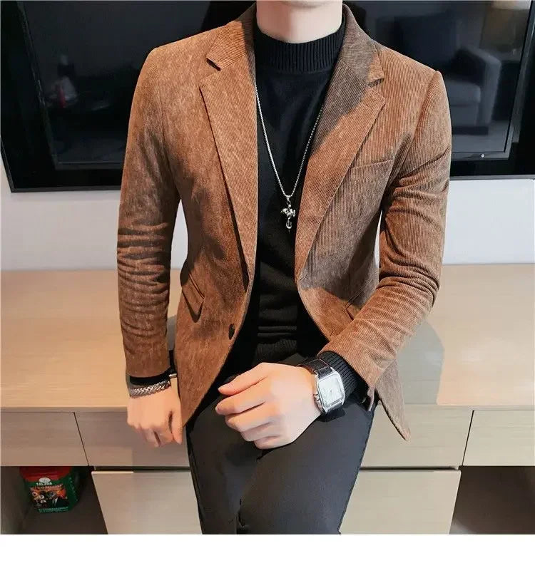 Man Suits and Blazers Single Breasted New In Coats Clothing Handsome Elegant Corduroy Jacket for Men Spring Clothes Fashionable