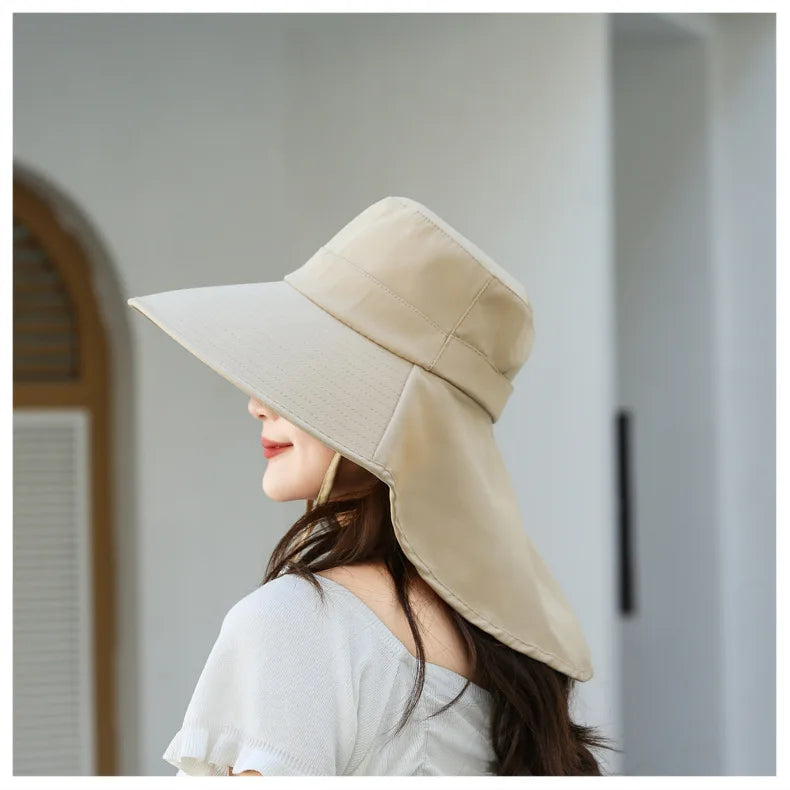 Outdoor Sun Bucket Hat for Women Girls Fishing Hat Wide Brim Bucket Hat with Neck Cover 50+ UPF Protection Safari Cap