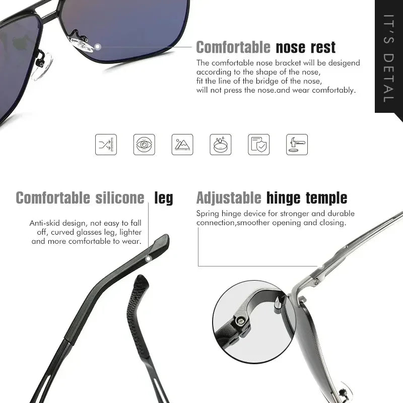 1PC Top Aluminum Magnesium Square Polarized  Photochromic Sunglasses Men Sun Glasses Safety Driving Oculos De Sol Masculino