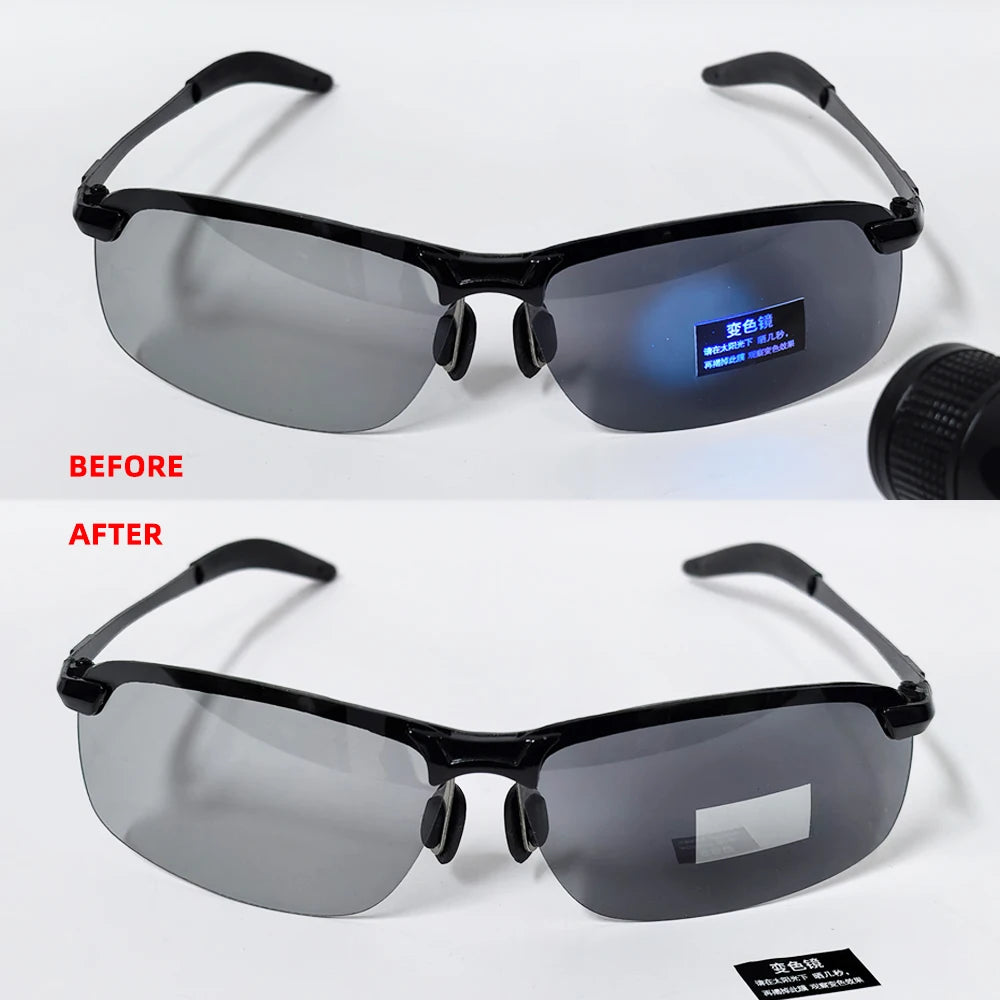 FUQIAN Photochromic Sunglasses Men Women Vintage Metal Polarized Sun Glasses For Male Night Vision Driving Sunglass