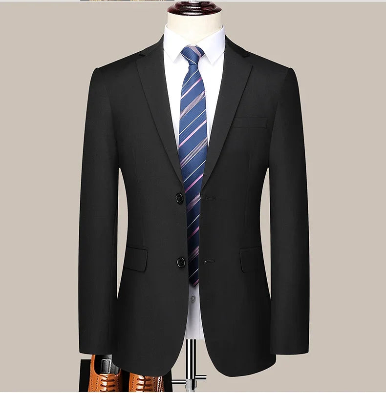 Men's 2024 Slim-fit Two-button Business Suit Professional Work Formal Two-piece Set Trousers Included S-6XL