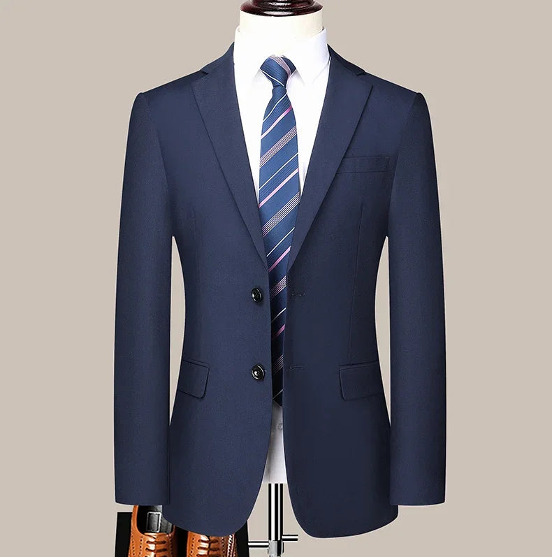 Men's 2024 Slim-fit Two-button Business Suit Professional Work Formal Two-piece Set Trousers Included S-6XL