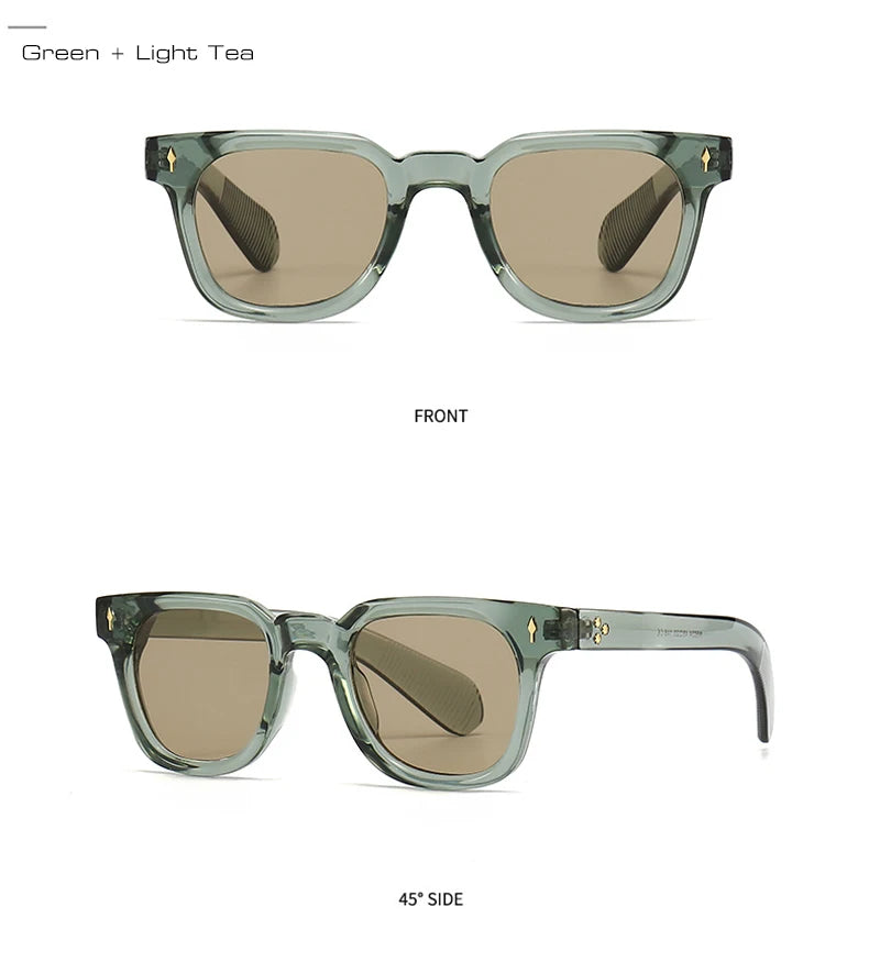 SHAUNA Retro Square Men Rivets Sunglasses Shades UV400 Fashion Women Green Sun Glasses