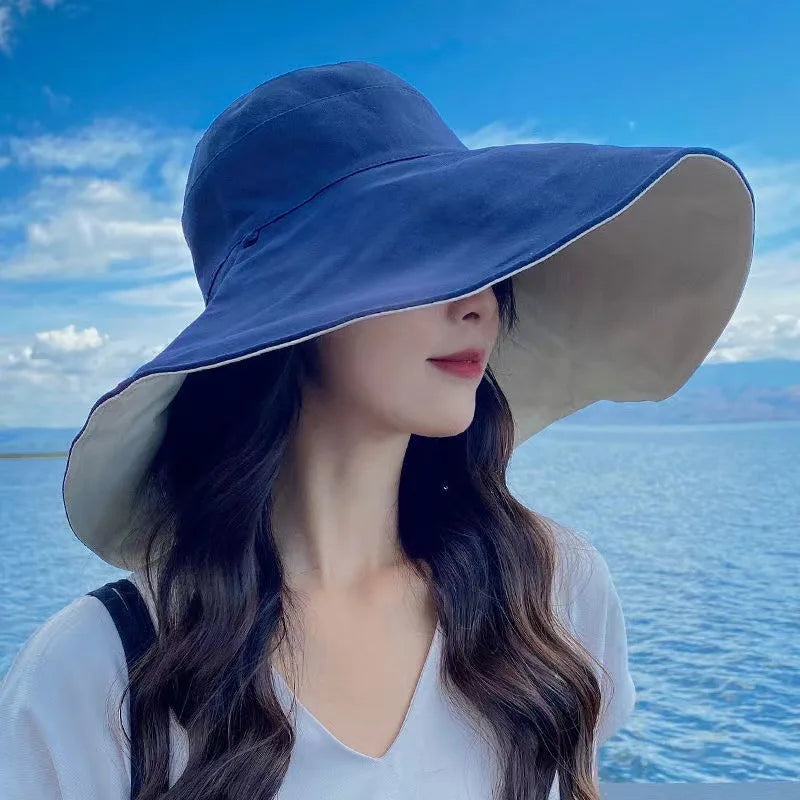 Wide Brim UPF 50+ Sun Hat Women Anti-UV Protection Hiking Fisherman Cap Fold Summer Solid Beach Hat 2024 Double sided Sun hat