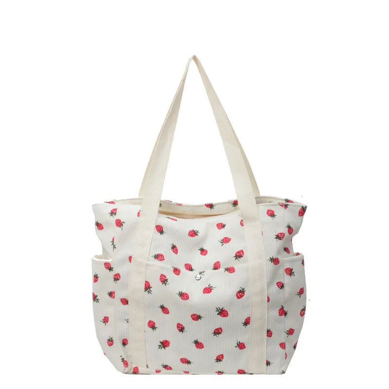 Strawberries Corduroy Handbag Sweet Women's Bag Fashionable Versatile Shoulder Bag Beautiful Simple Commuter Women's Tote Bags