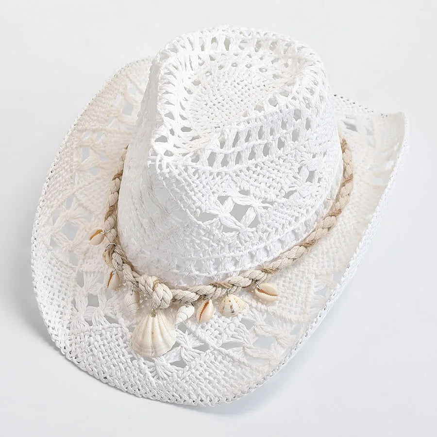 Summer Hand Woven Straw Hat for Women Shell Decoration Holiday Beach Sun Hat Chapeu Panama Feminino