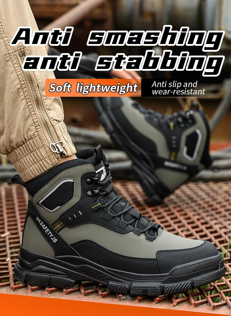 Man Safety Shoes Puncture-Proof Work Sneaker Waterproof Work Shoes Steel Toe Shoes Safety Boots Indestructible Shoes Lightweight