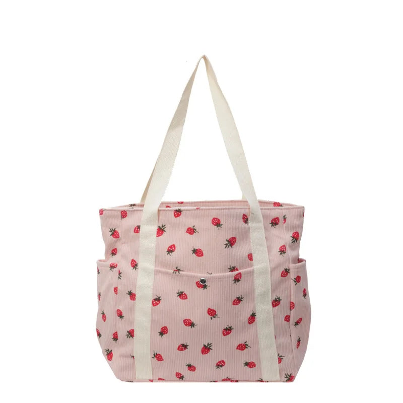 Strawberries Corduroy Handbag Sweet Women's Bag Fashionable Versatile Shoulder Bag Beautiful Simple Commuter Women's Tote Bags