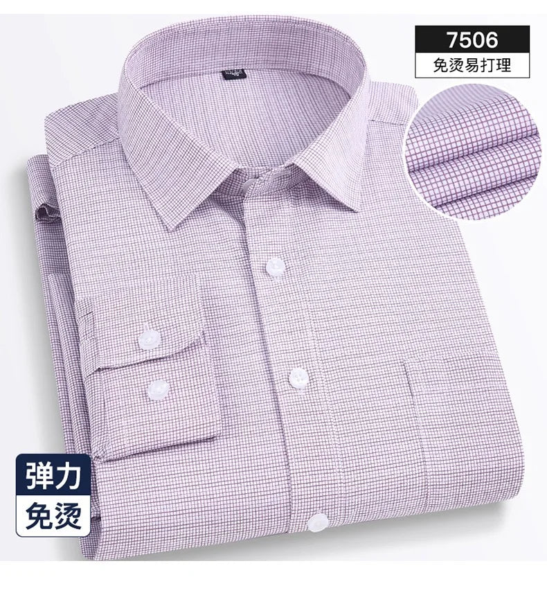Four seasons new men's long sleeve thin check shirt business casual social wear easy to take care of perspiration breathable