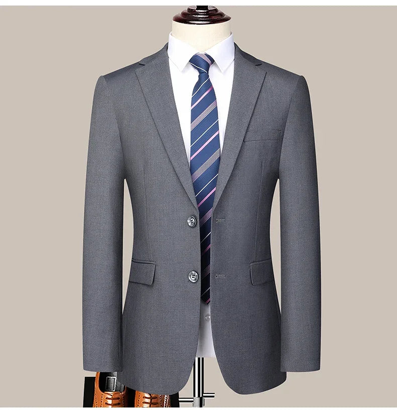 Men's 2024 Slim-fit Two-button Business Suit Professional Work Formal Two-piece Set Trousers Included S-6XL