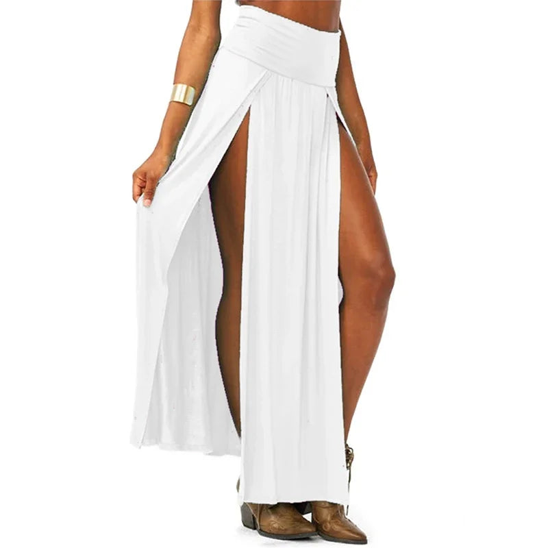 New Arrival High Waisted Sexy Womens Double Slits Summer Solid Long Maxi Skirt Wholesale 51 Valentine's Day Gifts