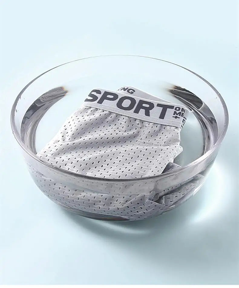 Breathable Mesh Youth Boxer Shorts Letter Print Belt Mens Underwear UltraThin Quick Drying Underpants Seamless Male Boxer Briefs