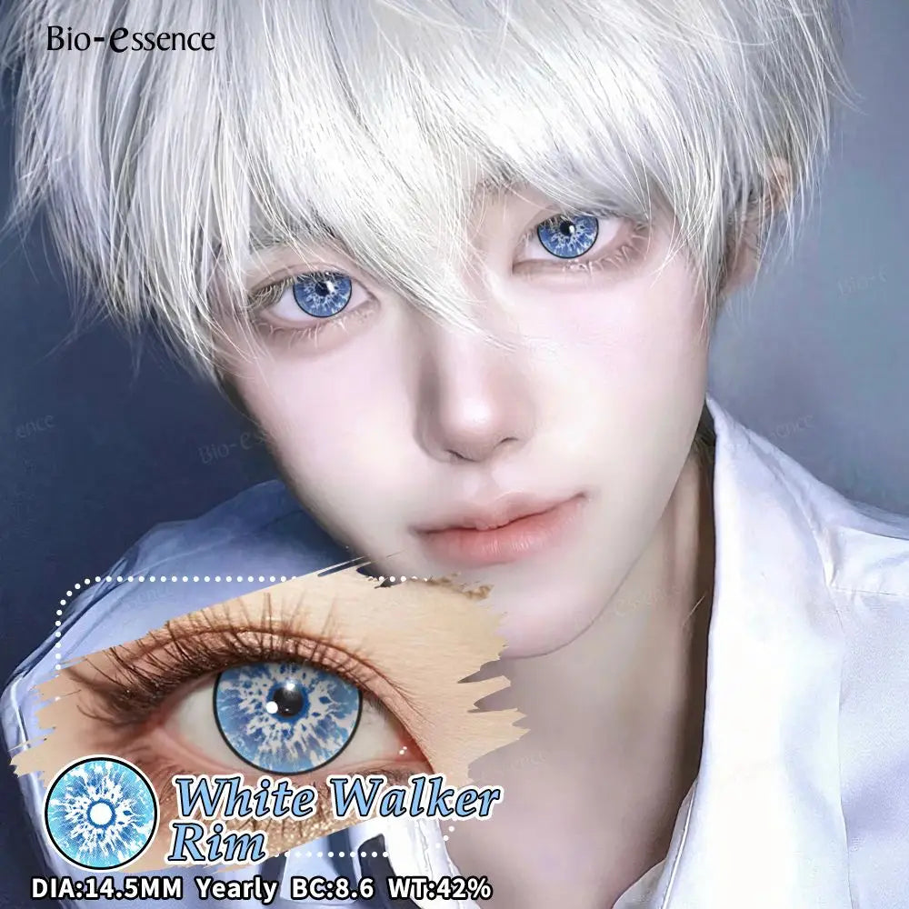 Bio-essence 2Pcs Cosplay Colored Contact Lenses Crazy White Contact Lenses Anime Black Eye Lenses Halloween Beauty Makeup Lens