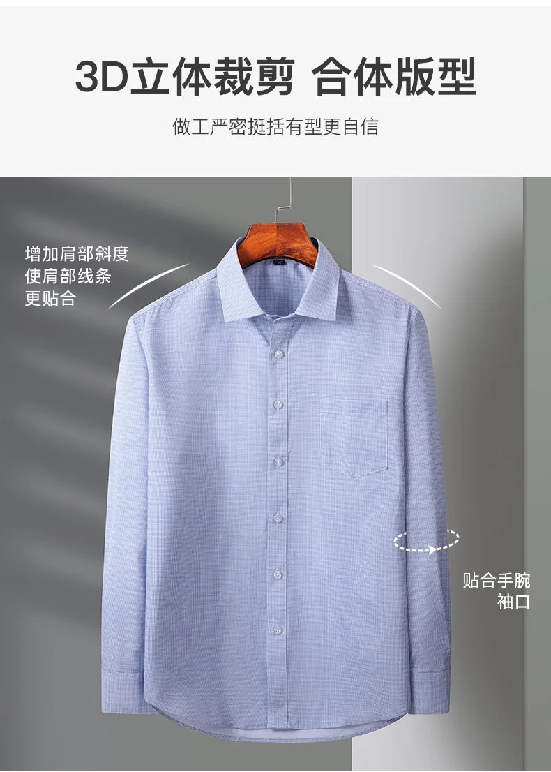 Four seasons new men's long sleeve thin check shirt business casual social wear easy to take care of perspiration breathable