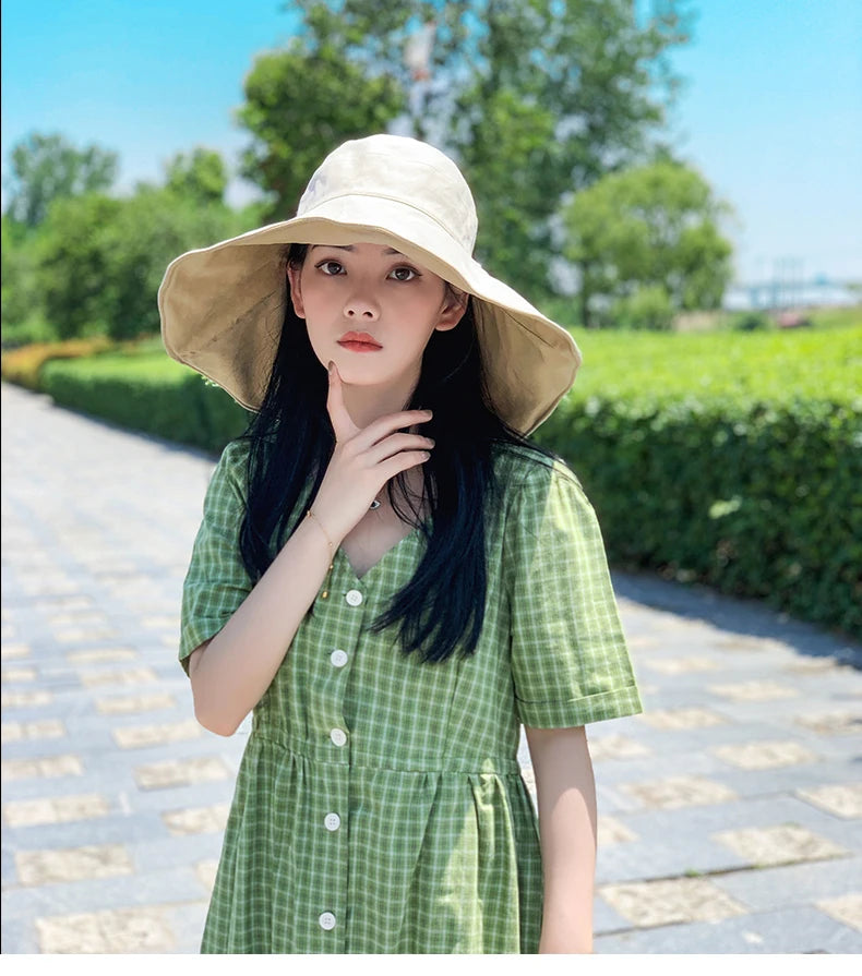 Wide Brim UPF 50+ Sun Hat Women Anti-UV Protection Hiking Fisherman Cap Fold Summer Solid Beach Hat 2024 Double sided Sun hat