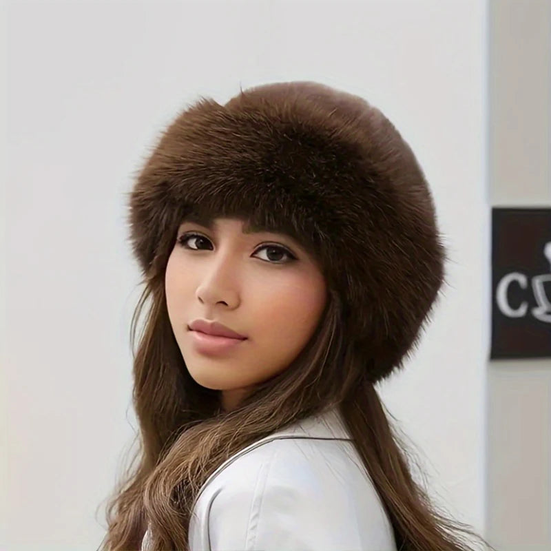 Winter Thick Warm Furry Beanies Hat Women Fashion Imitation Mink Fur Russian Cap Solid Color Plush Brimless Cap Brimless Ski Hat