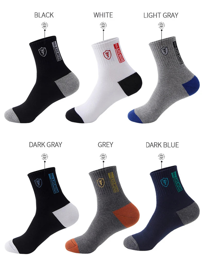 5 Pairs Apring And Fall Mens Sports Socks Summer Leisure Sweat Absorbent Comfortable Thin Breathable Basketball Meias EU 38-47
