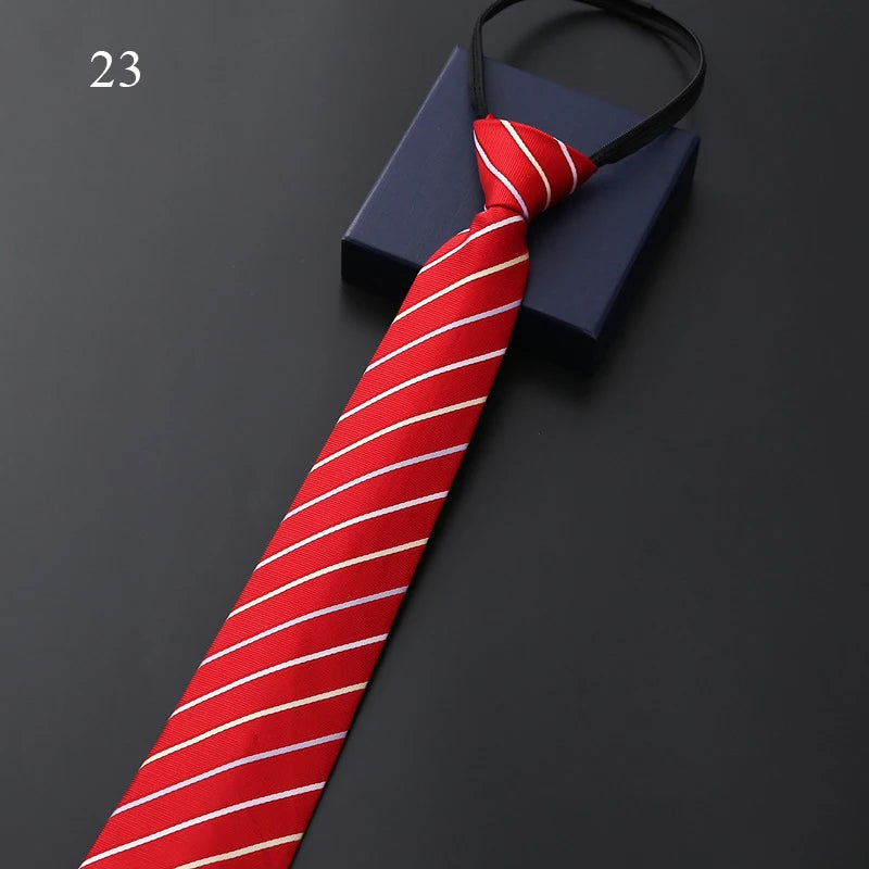 Lazy Zipper Men's Tie Business Formal Dress Wear Stripe Solid Color Zipper Necktie Wholesale Gifts for Men Slim Skinny Tie