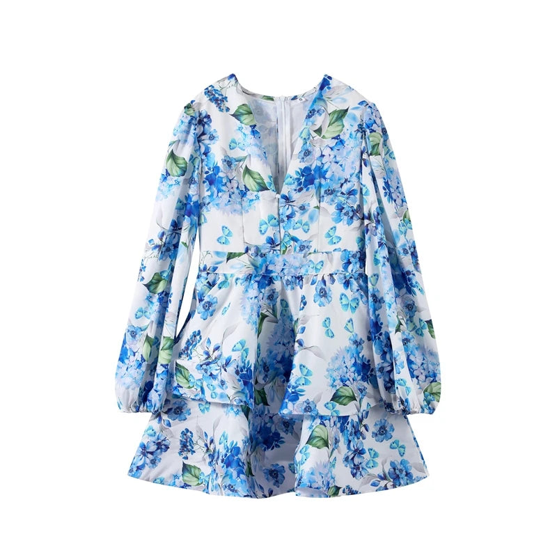 Backless Party Dress Women Elegant 3D Flower Print Sling Lace Up Ruffle A-line Mini Evening Dresses Female 2025 Summer Swimwears