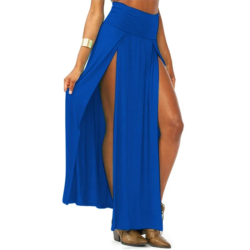 New Arrival High Waisted Sexy Womens Double Slits Summer Solid Long Maxi Skirt Wholesale 51 Valentine's Day Gifts