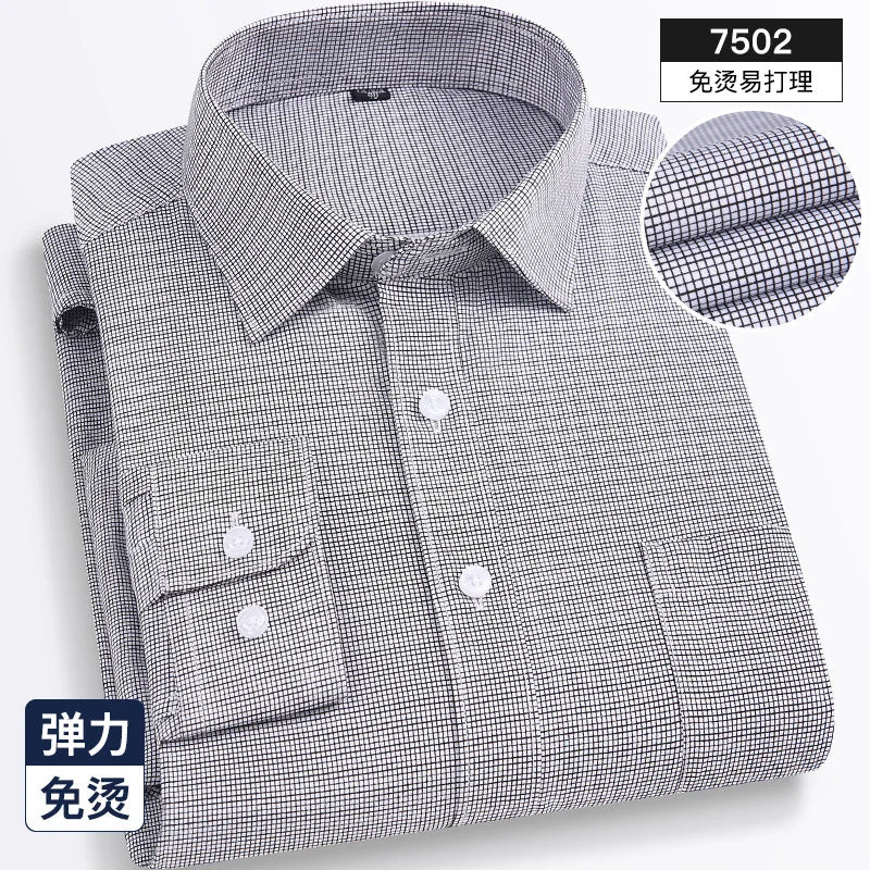 Four seasons new men's long sleeve thin check shirt business casual social wear easy to take care of perspiration breathable