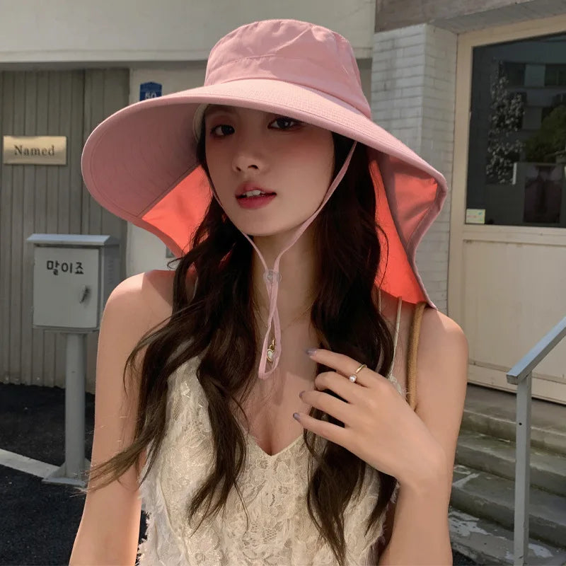 Outdoor Sun Bucket Hat for Women Girls Fishing Hat Wide Brim Bucket Hat with Neck Cover 50+ UPF Protection Safari Cap