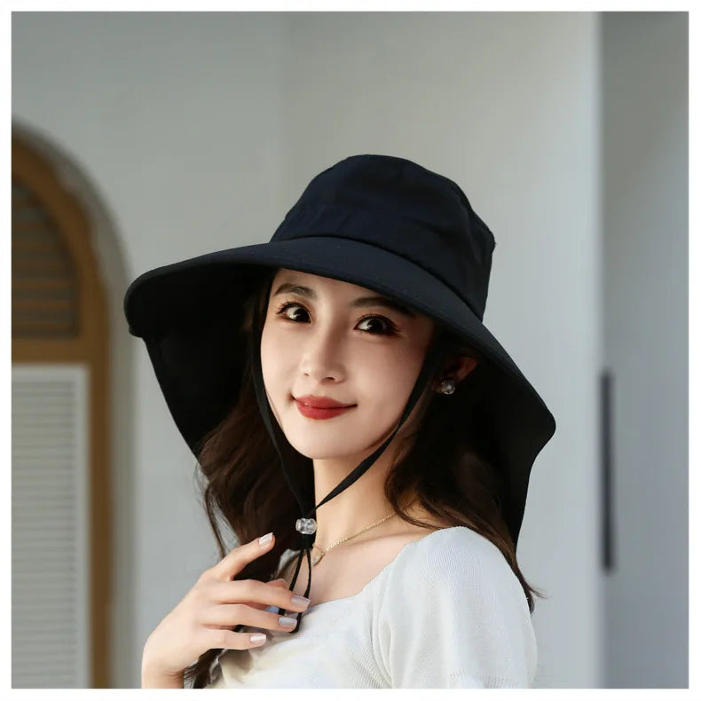 Outdoor Sun Bucket Hat for Women Girls Fishing Hat Wide Brim Bucket Hat with Neck Cover 50+ UPF Protection Safari Cap